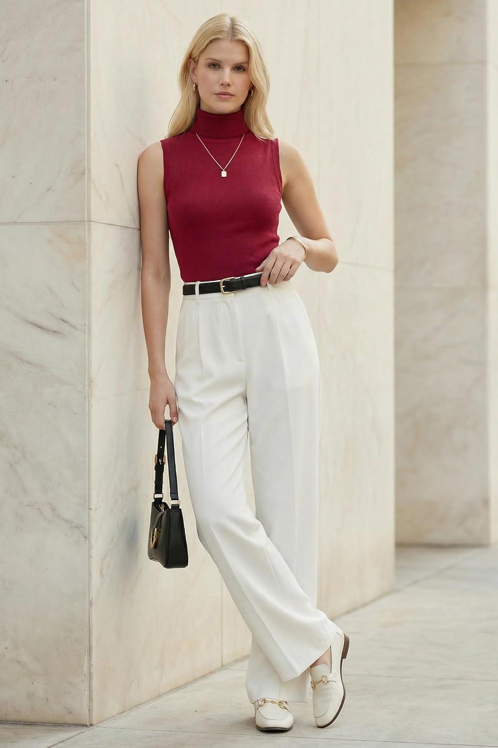 image:imageArachampCloz Womens Wool Blend Slim Fit Soft Turtleneck Casual Tank Tops AllSeasonBurgundy