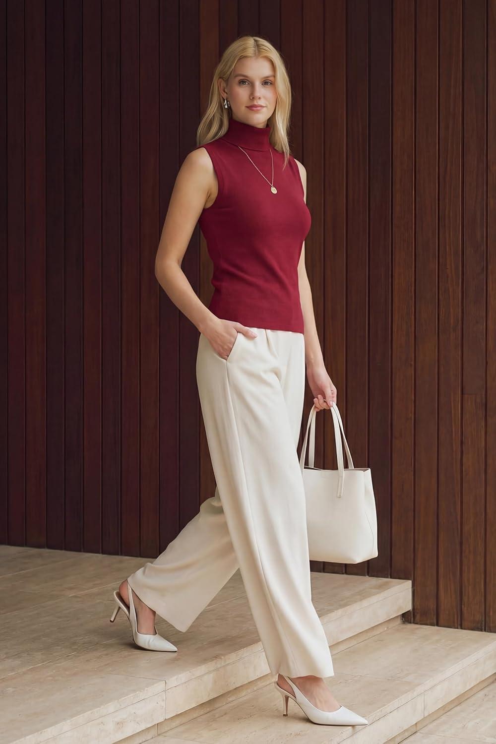 image:imageArachampCloz Womens Wool Blend Slim Fit Soft Turtleneck Casual Tank Tops AllSeasonBurgundy
