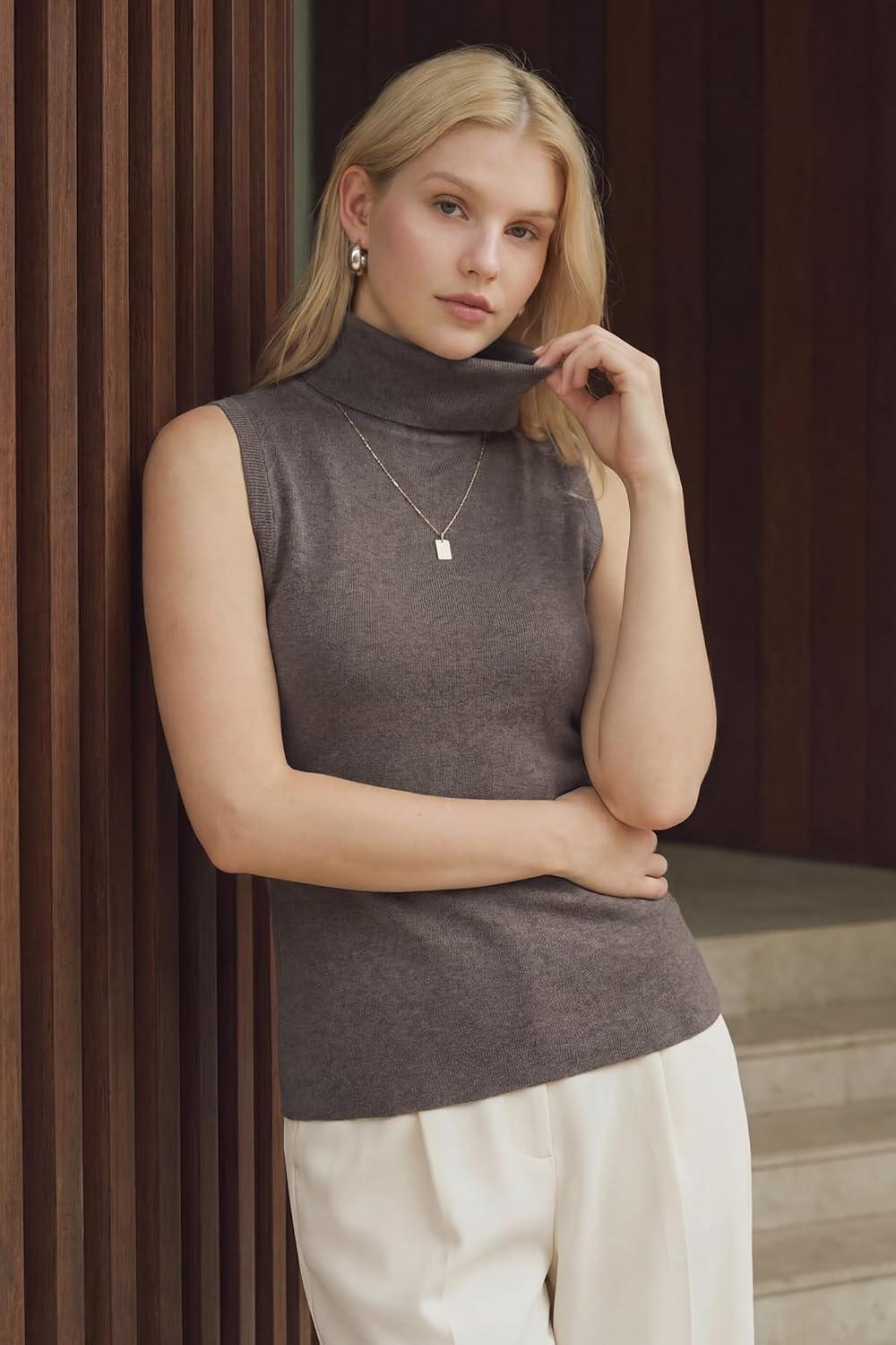 image:imageArachampCloz Womens Wool Blend Slim Fit Soft Turtleneck Casual Tank Tops AllSeasonCoffee