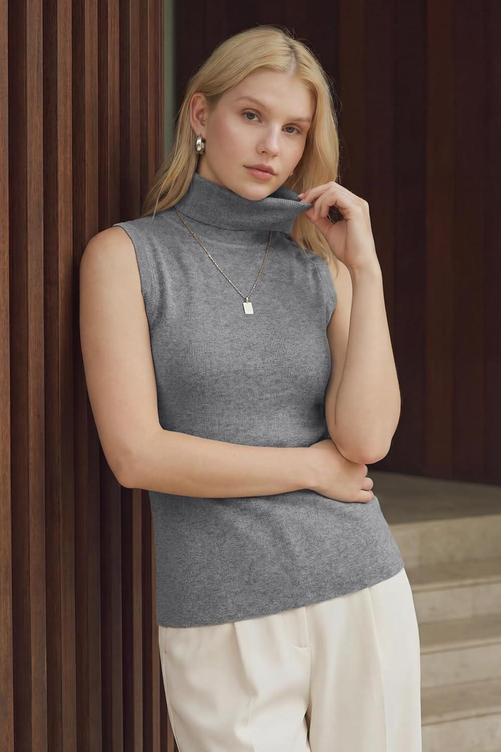 image:imageArachampCloz Womens Wool Blend Slim Fit Soft Turtleneck Casual Tank Tops AllSeasonGrey