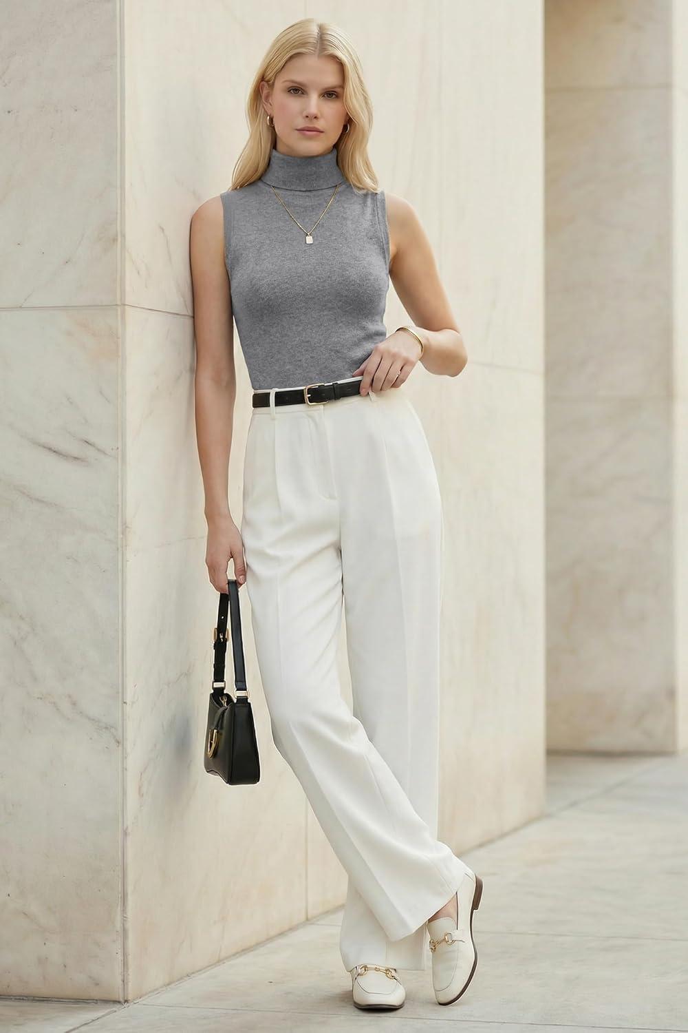 image:imageArachampCloz Womens Wool Blend Slim Fit Soft Turtleneck Casual Tank Tops AllSeasonGrey