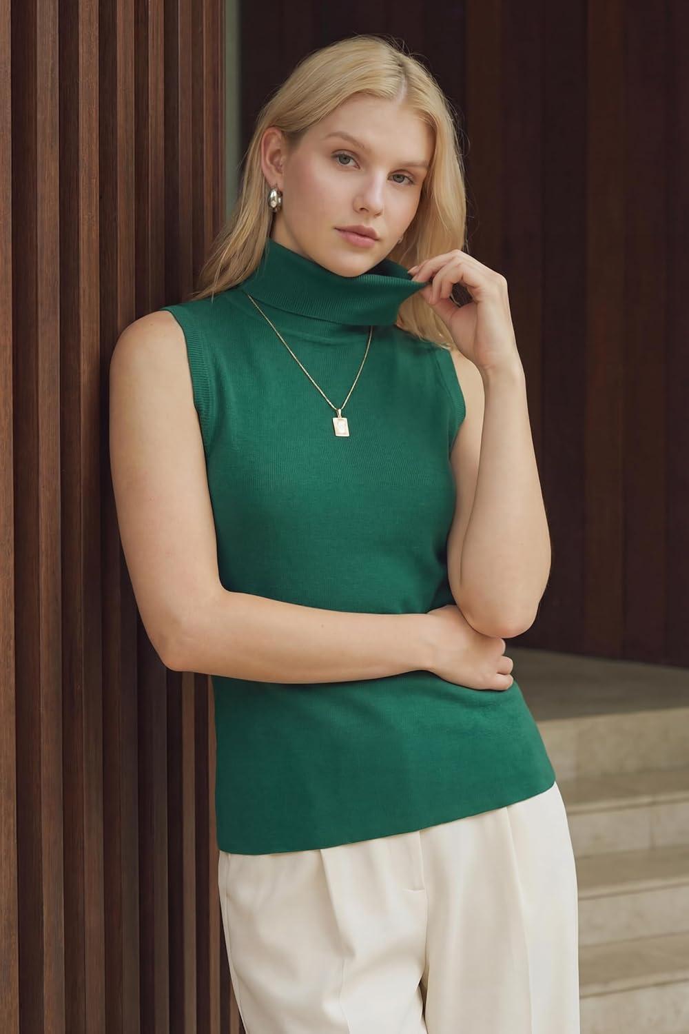 image:imageArachampCloz Womens Wool Blend Slim Fit Soft Turtleneck Casual Tank Tops AllSeasonTeal