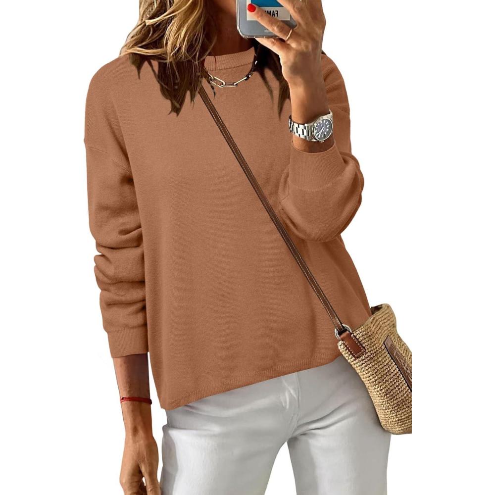 image:imageArachampCloz Womens 100 Cotton Relaxed Fit Sweaters Spring Summer Casual Cozy Sweatshirt Tops 2026Caramel
