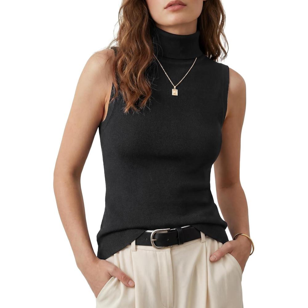image:imageArachampCloz Womens Wool Blend Slim Fit Soft Turtleneck Casual Tank Tops AllSeasonBlack