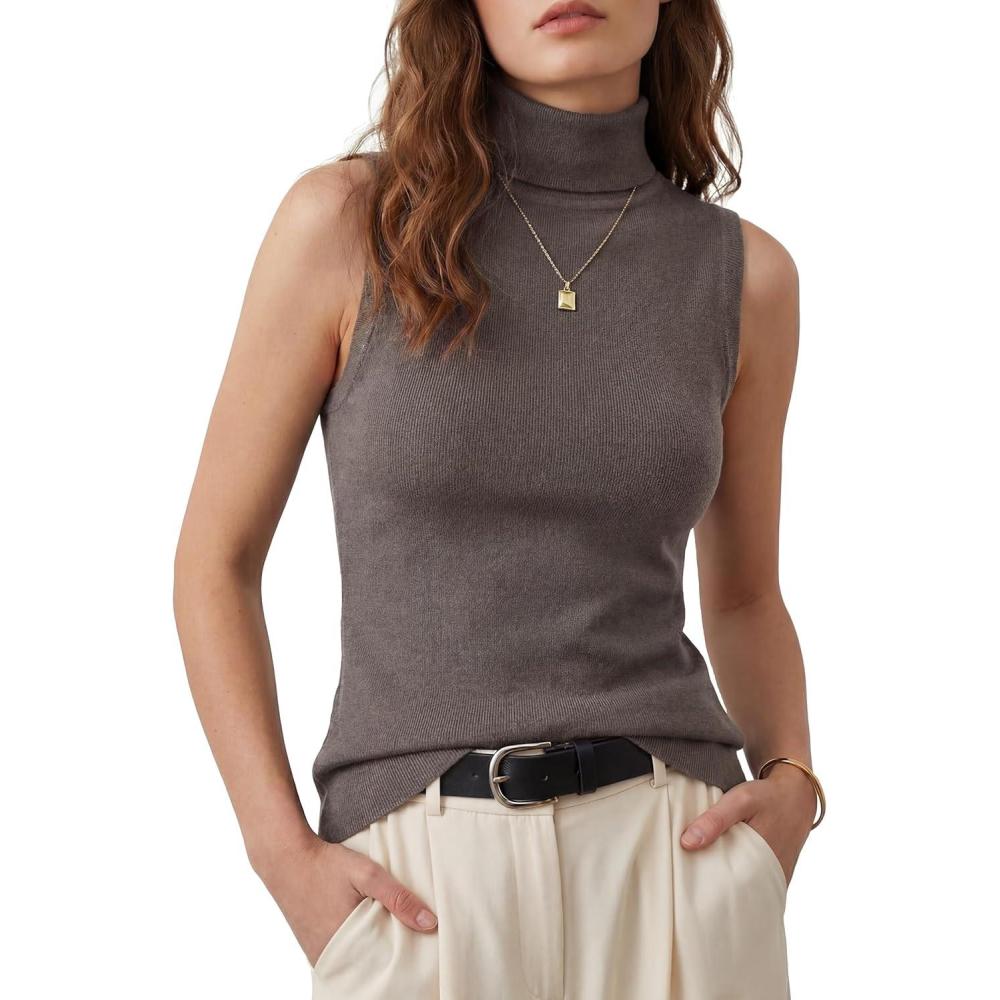 image:imageArachampCloz Womens Wool Blend Slim Fit Soft Turtleneck Casual Tank Tops AllSeasonCoffee