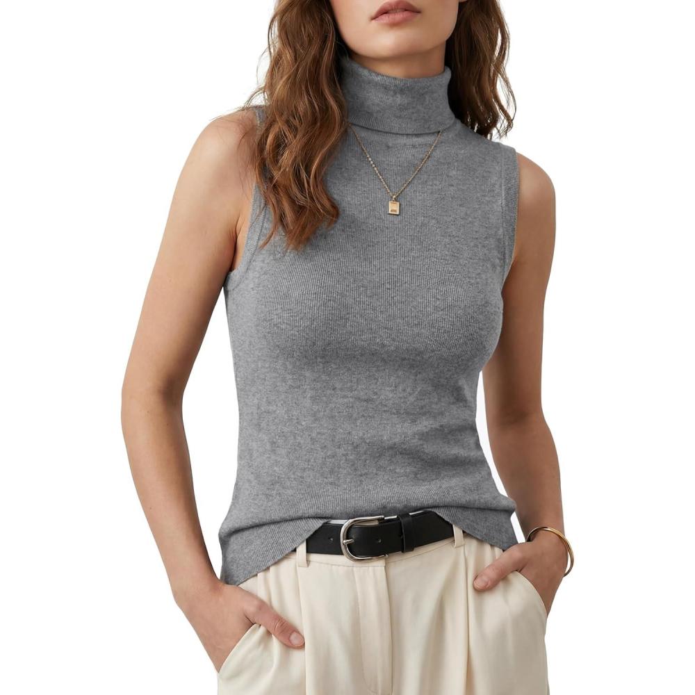 image:imageArachampCloz Womens Wool Blend Slim Fit Soft Turtleneck Casual Tank Tops AllSeasonGrey