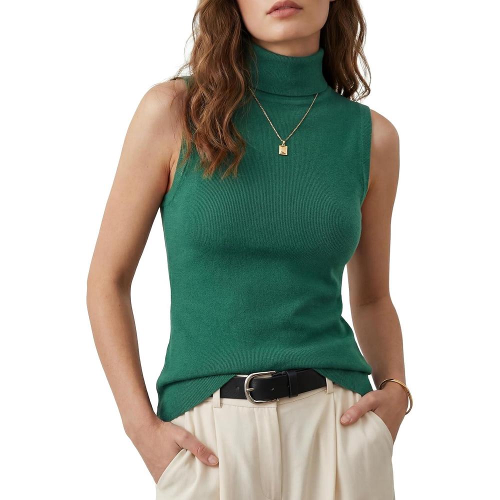 image:imageArachampCloz Womens Wool Blend Slim Fit Soft Turtleneck Casual Tank Tops AllSeasonTeal