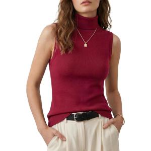 Arach&Cloz Womens Wool Blend Slim Fit Soft Turtleneck Casual Tank Tops All-Season(Burgundy)