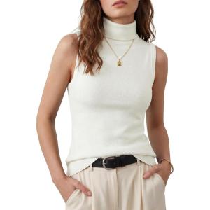 Arach&Cloz Womens Wool Blend Slim Fit Soft Turtleneck Casual Tank Tops All-Season(Off-white)