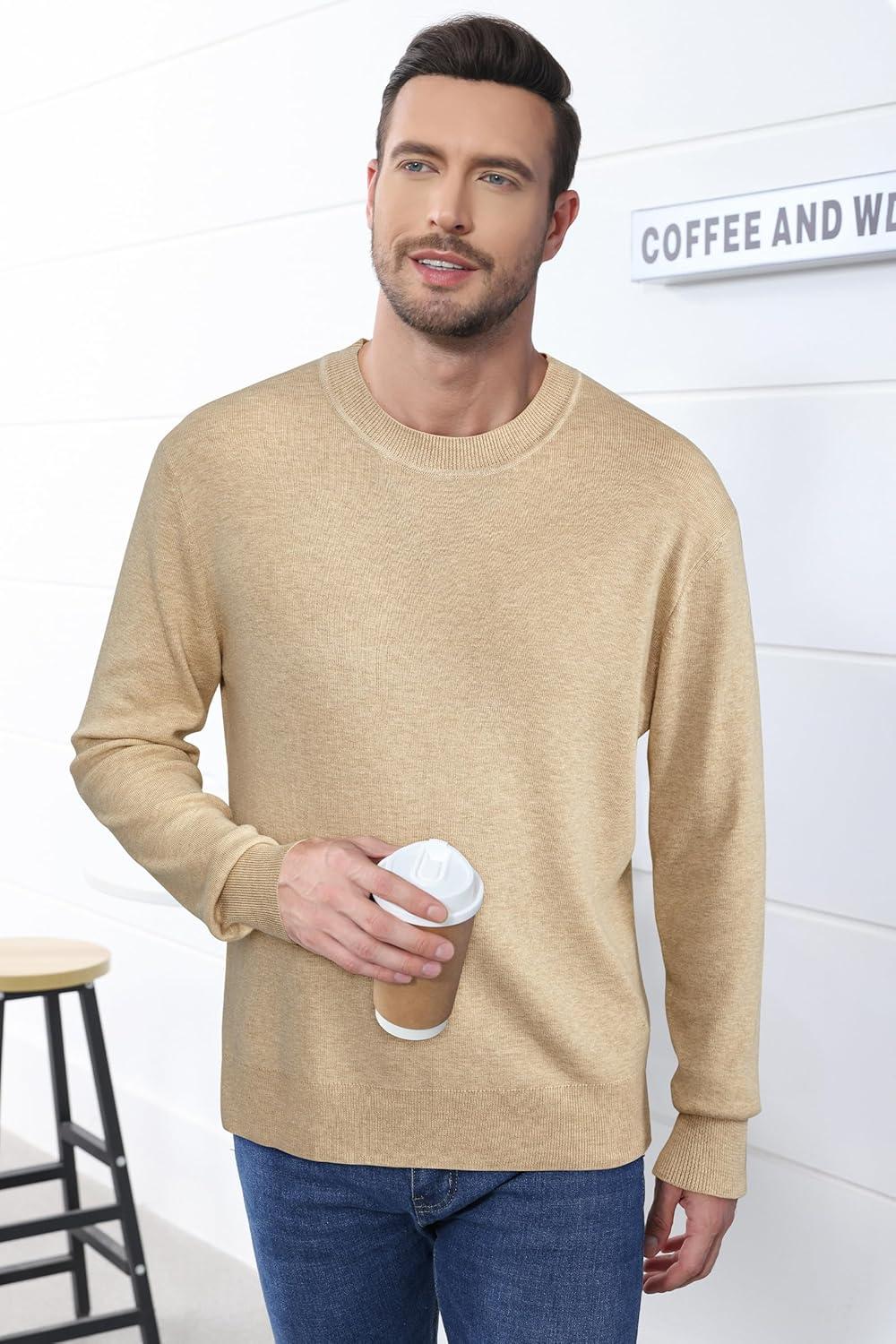 image:imageArachampCloz Mens Wool Blend Loose Fit Sweater Ultra Soft 2025 Spring Bottoming Crewneck Fashion PulloverApricot