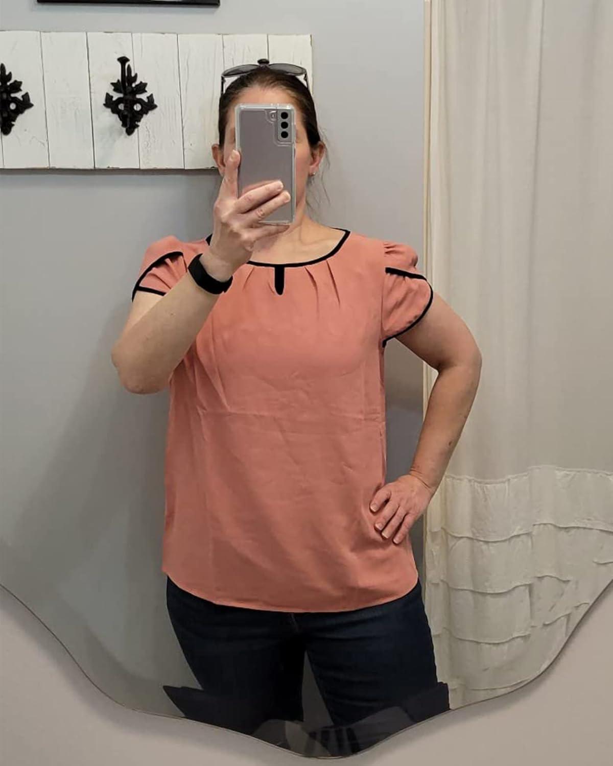 image:imageArachampCloz Womens Summer Tops Fashion 2023 Ruffle Short Sleeve V Neck Floral Dressy Casual Blouse ShirtsDusty Rose