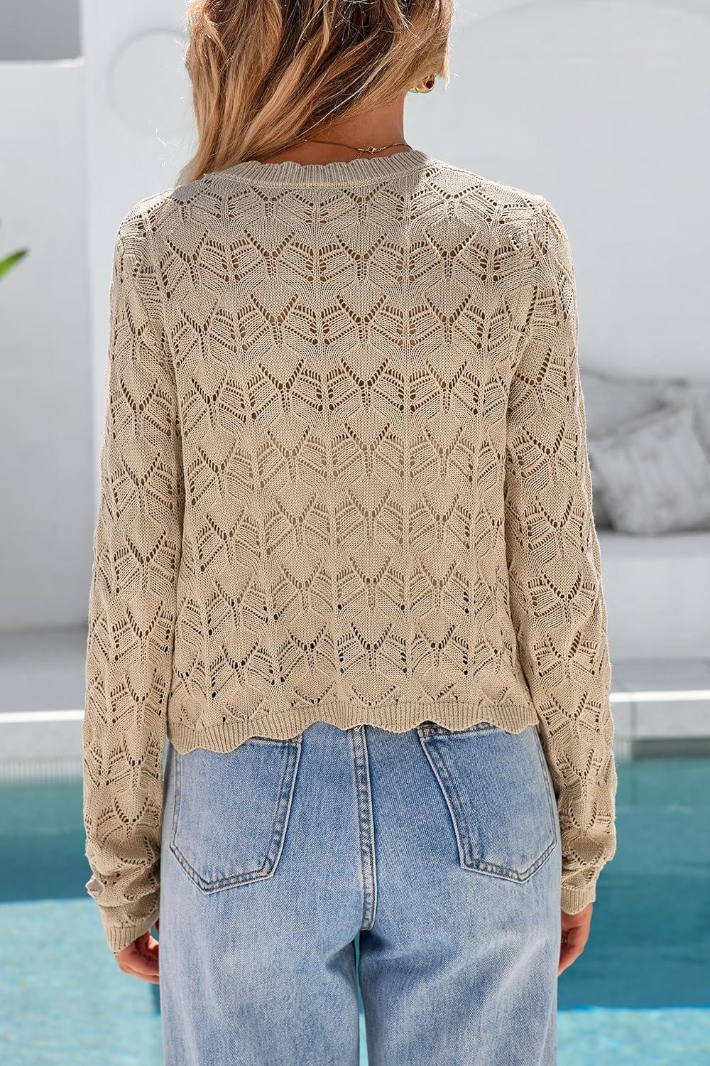 image:imageArachampCloz Womens Cropped Cardigan Linen Blend Crochet Tie Front Lightweight Summer Beach ShrugKhaki
