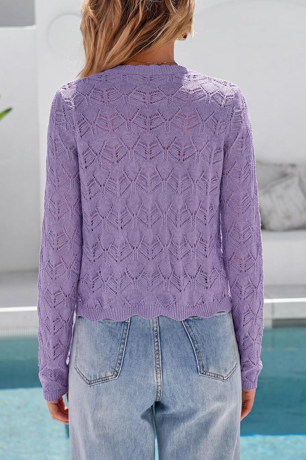 image:imageArachampCloz Womens Cropped Cardigan Linen Blend Crochet Tie Front Lightweight Summer Beach ShrugPurple