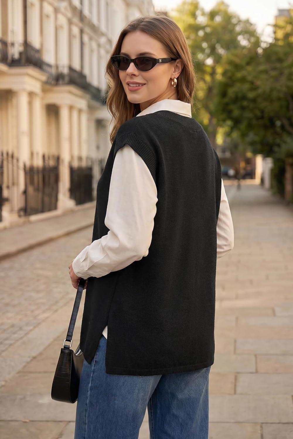 image:imageArachampCloz Womens Summer Wool Blend Sweater Vest Relaxed Fit VNeck Sleeveless Pullover Casual Trendy 2026Black
