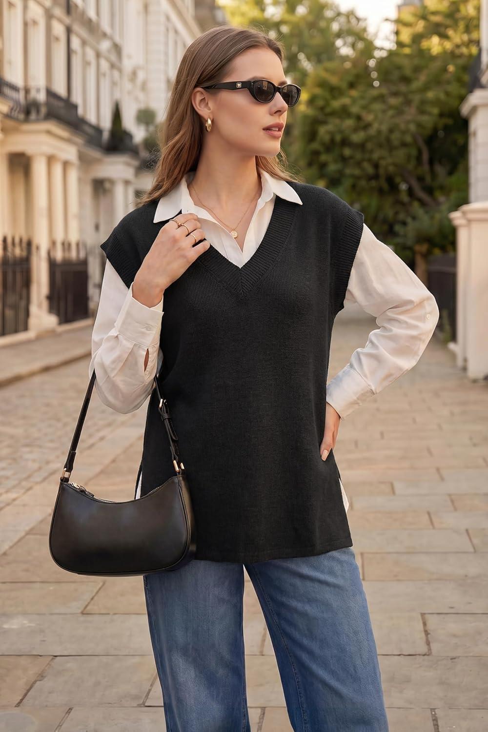 image:imageArachampCloz Womens Summer Wool Blend Sweater Vest Relaxed Fit VNeck Sleeveless Pullover Casual Trendy 2026Black