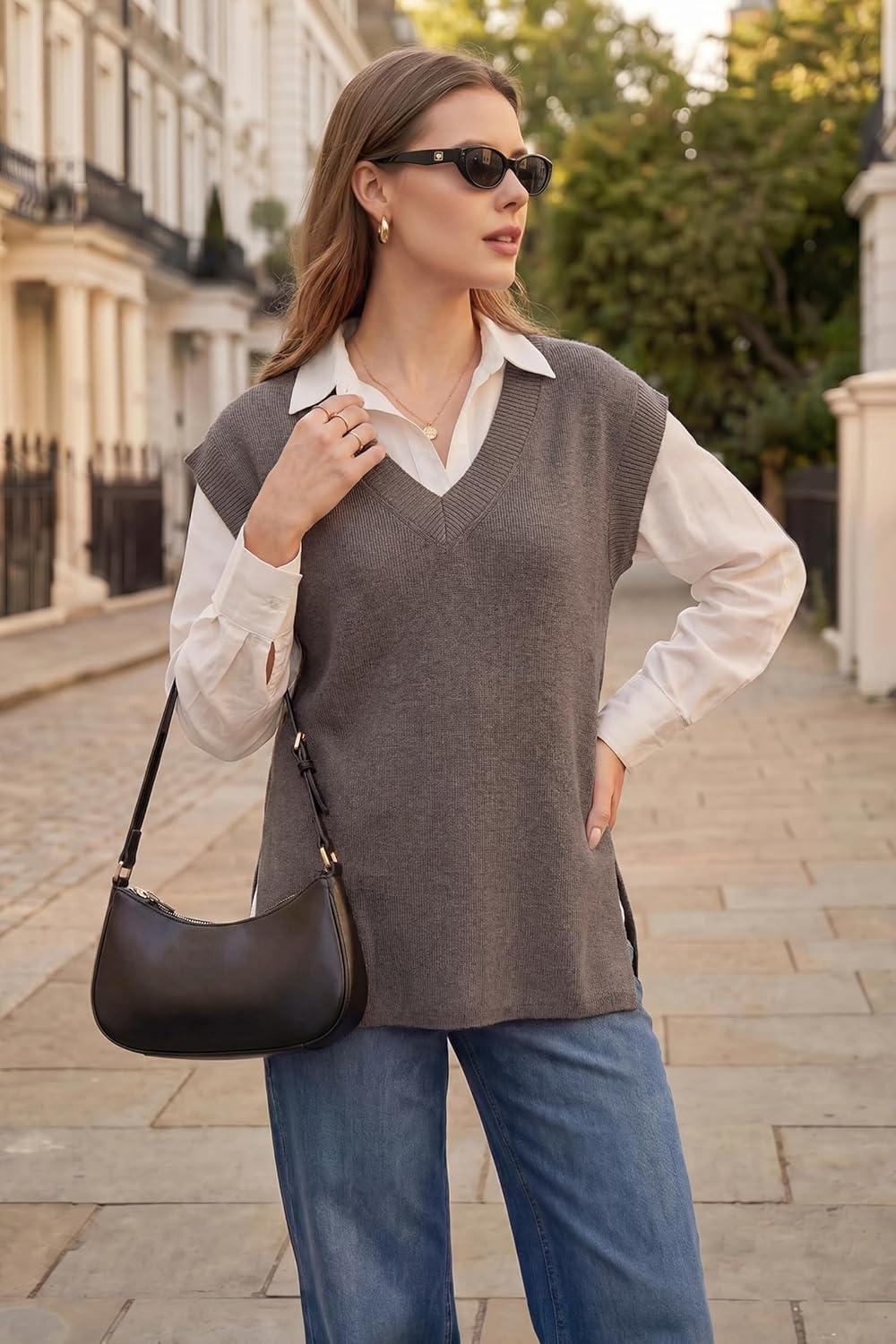 image:imageArachampCloz Womens Summer Wool Blend Sweater Vest Relaxed Fit VNeck Sleeveless Pullover Casual Trendy 2026Coffee