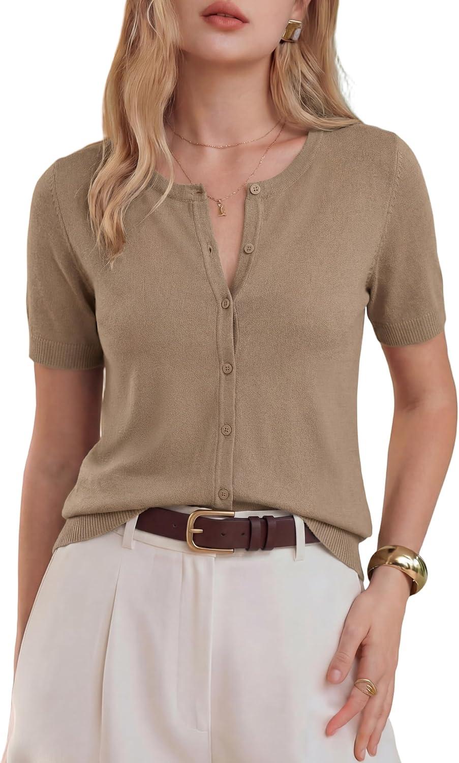 image:imageArachampCloz Womens Wool Blend Cropped Lightweight Short Sleeve Business Casual Cardigan TopsAcamel