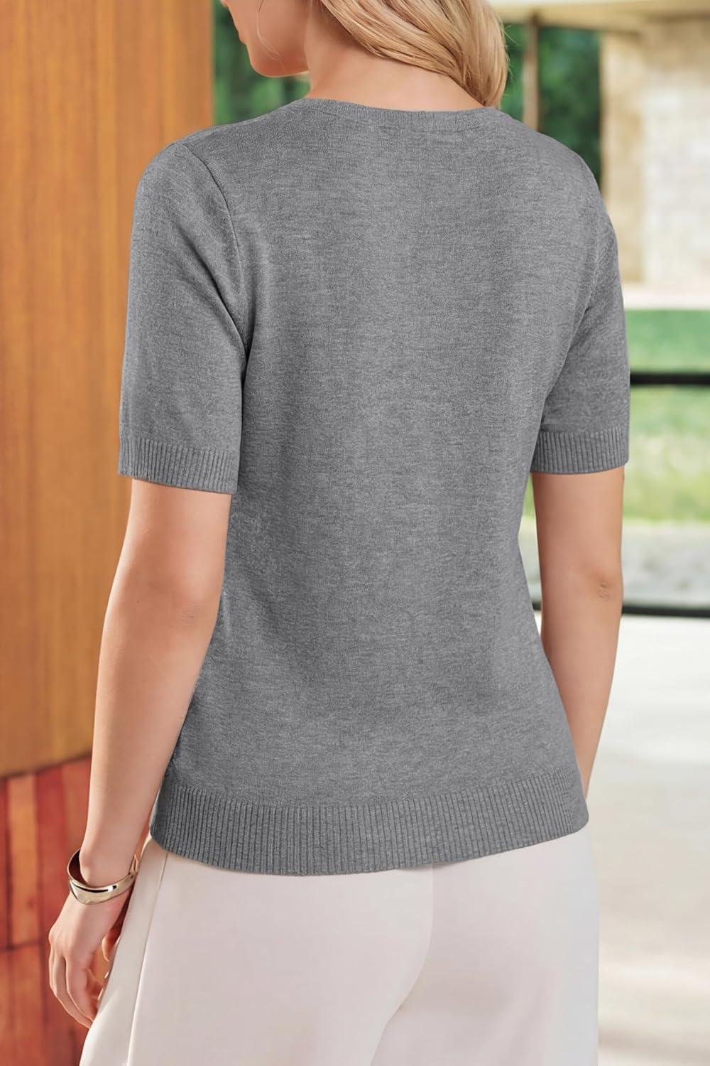 image:imageArachampCloz Womens Wool Blend Cropped Lightweight Short Sleeve Business Casual Cardigan TopsAgrey