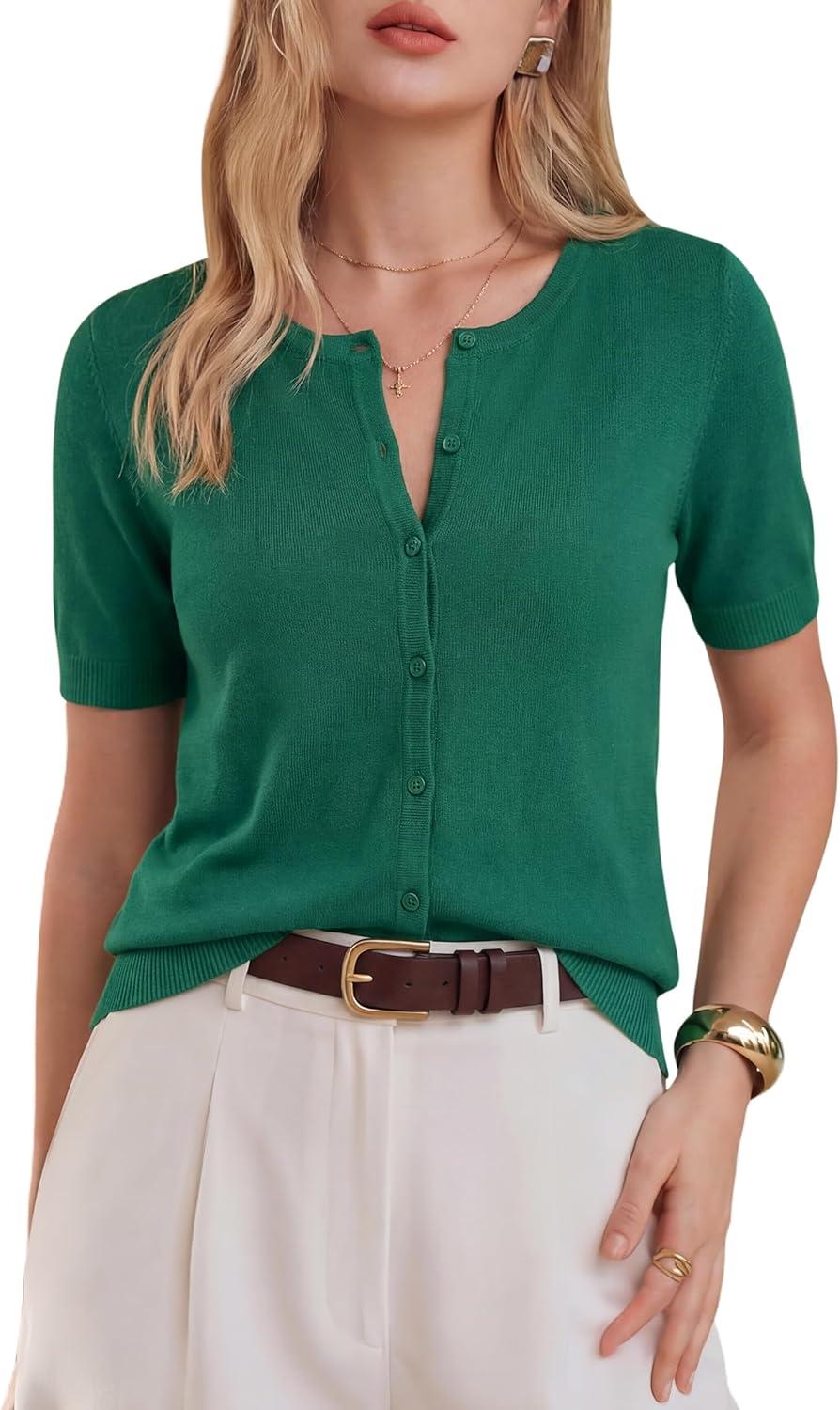 image:imageArachampCloz Womens Wool Blend Cropped Lightweight Short Sleeve Business Casual Cardigan TopsAteal