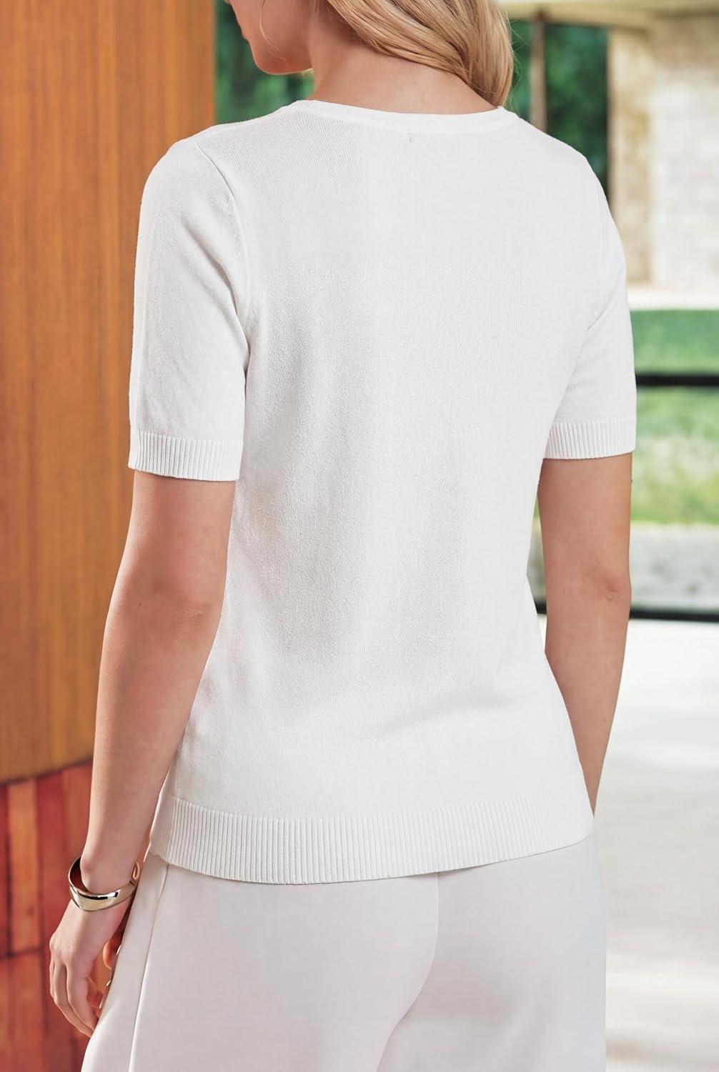 image:imageArachampCloz Womens Wool Blend Cropped Lightweight Short Sleeve Business Casual Cardigan TopsOffwhite