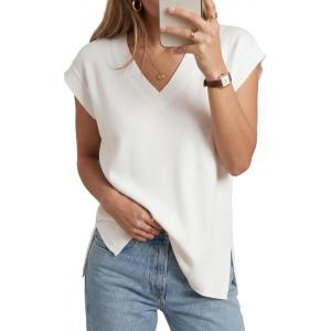Arach&Cloz Women’s Summer Wool Blend Sweater Vest Relaxed Fit V-Neck Sleeveless Pullover Casual Trendy 2026(White)