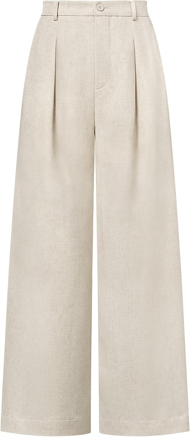 image:imageArachampCloz Womens Linen Blend Wide Leg Palazzo Pants AllSeason Business Casual Outfits Dress TrousersApricot