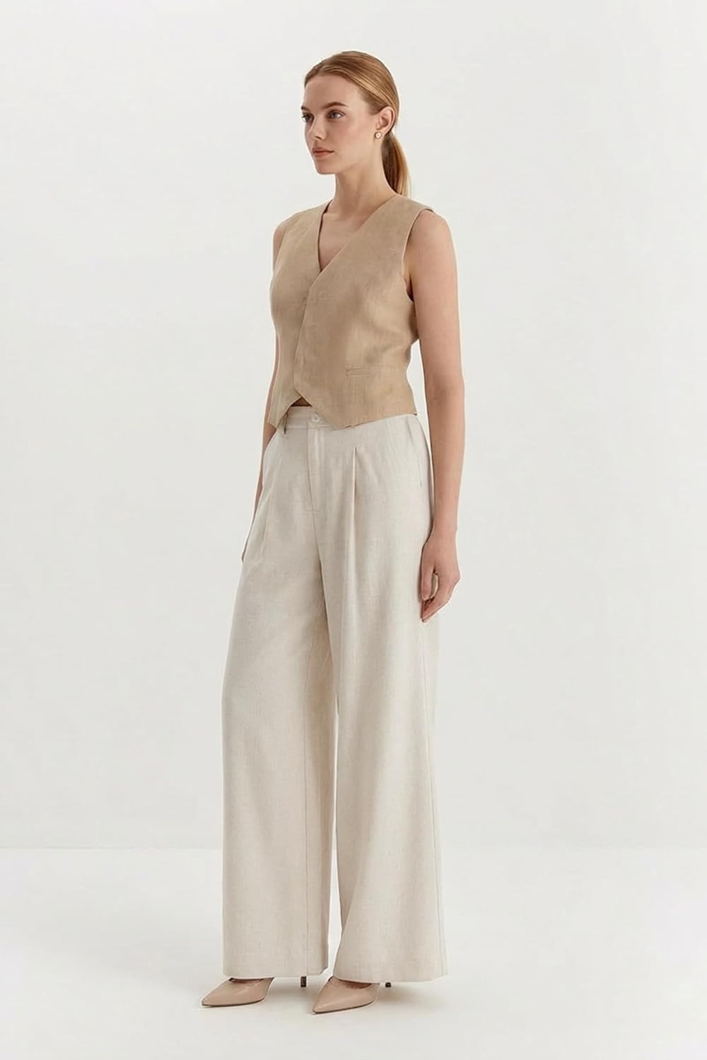 image:imageArachampCloz Womens Linen Blend Wide Leg Palazzo Pants AllSeason Business Casual Outfits Dress TrousersApricot