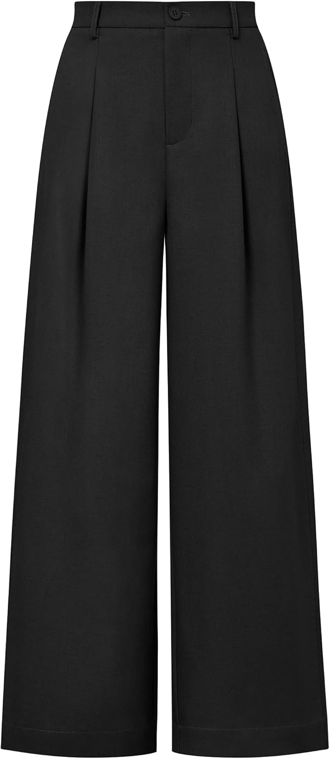 image:imageArachampCloz Womens Linen Blend Wide Leg Palazzo Pants AllSeason Business Casual Outfits Dress TrousersBlack