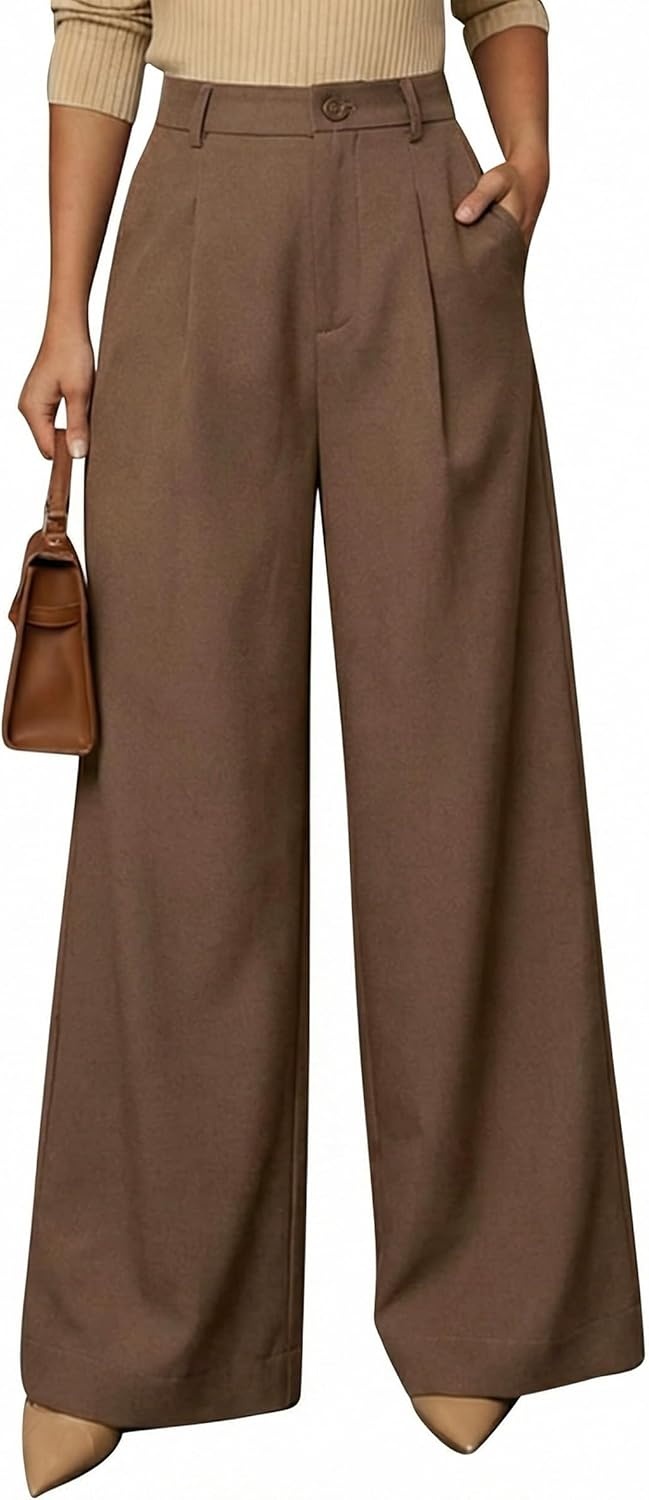 image:imageArachampCloz Womens Linen Blend Wide Leg Palazzo Pants AllSeason Business Casual Outfits Dress TrousersCoffee