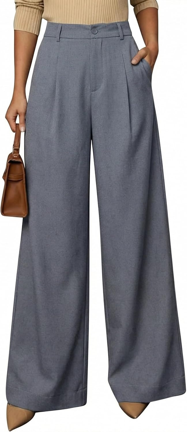 image:imageArachampCloz Womens Linen Blend Wide Leg Palazzo Pants AllSeason Business Casual Outfits Dress TrousersGrey