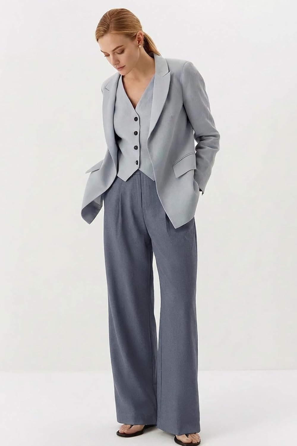 image:imageArachampCloz Womens Linen Blend Wide Leg Palazzo Pants AllSeason Business Casual Outfits Dress TrousersGrey
