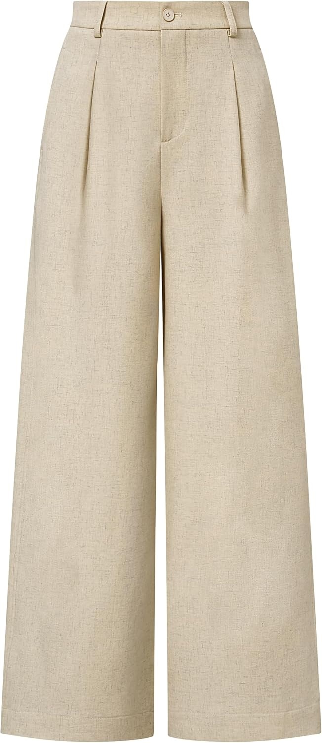 image:imageArachampCloz Womens Linen Blend Wide Leg Palazzo Pants AllSeason Business Casual Outfits Dress TrousersKhaki