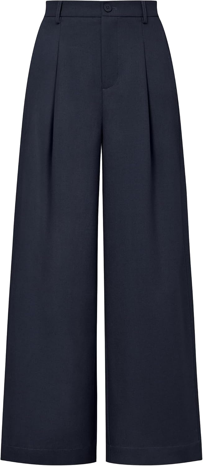 image:imageArachampCloz Womens Linen Blend Wide Leg Palazzo Pants AllSeason Business Casual Outfits Dress TrousersNavy