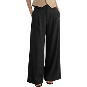 Arach&Cloz Women’s Linen Blend Wide Leg Palazzo Pants All-Season Business Casual Outfits Dress Trousers(Black)