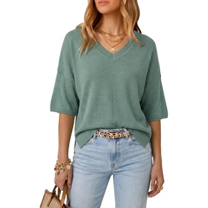 Arach&Cloz Women’s Wool Blend Elbow Sleeve Summer Oversized Casual Sweater(Sage Green)
