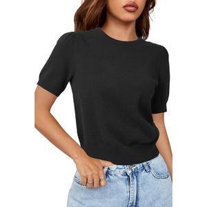 Arach&Cloz Women’s Wool Blend Soft Fuzzy Puff Sleeve Cute Casual Fall Sweaters 2025(Black)