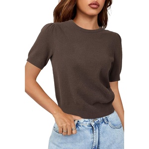 Arach&Cloz Women’s Wool Blend Soft Fuzzy Puff Sleeve Cute Casual Fall Sweaters 2025(Dark Brown)