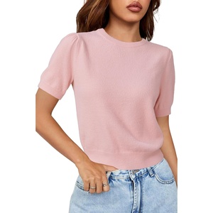 Arach&Cloz Women’s Wool Blend Soft Fuzzy Puff Sleeve Cute Casual Fall Sweaters 2025(Light Pink)