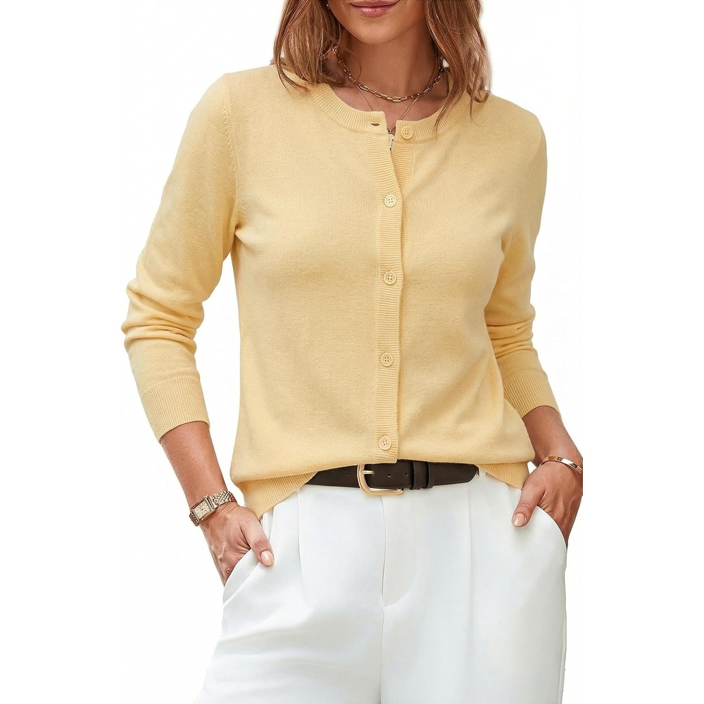 image:imageArachampCloz Womens Wool Blend Lightweight Business Casual Cardigan Sweaters TopsYellow