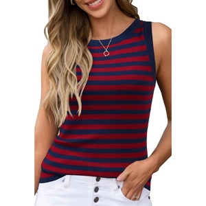 Arach&Cloz Women’s Wool Blend Sweaters Non See Through Summer Business Casual Tank 2026(Blue-red)
