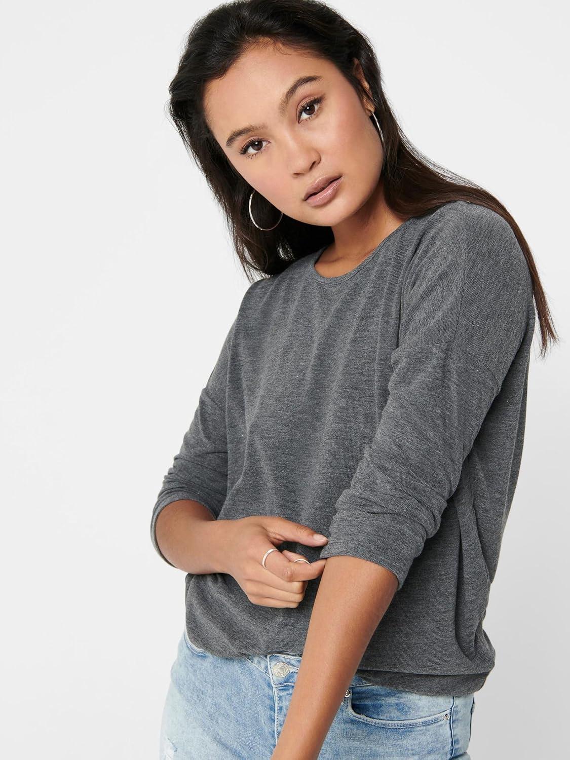imagePull Fin Femme col Rond Manches 34 tricot Extensible ONLGLAMOURGris Fonc Mlang