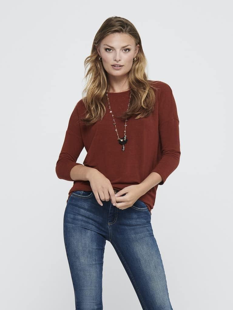 imagePull Fin Femme col Rond Manches 34 tricot Extensible ONLGLAMOURHenn