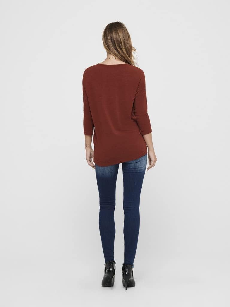 imagePull Fin Femme col Rond Manches 34 tricot Extensible ONLGLAMOURHenn