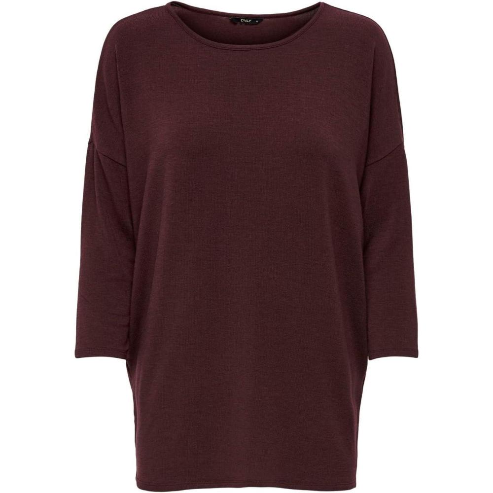 imagePull Fin Femme col Rond Manches 34 tricot Extensible ONLGLAMOURMadder Brown