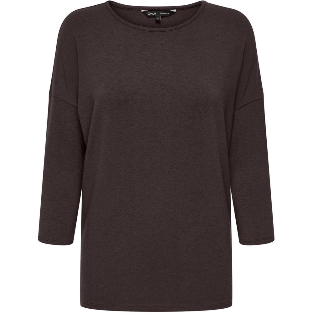 imagePull Fin Femme col Rond Manches 34 tricot Extensible ONLGLAMOURMarron