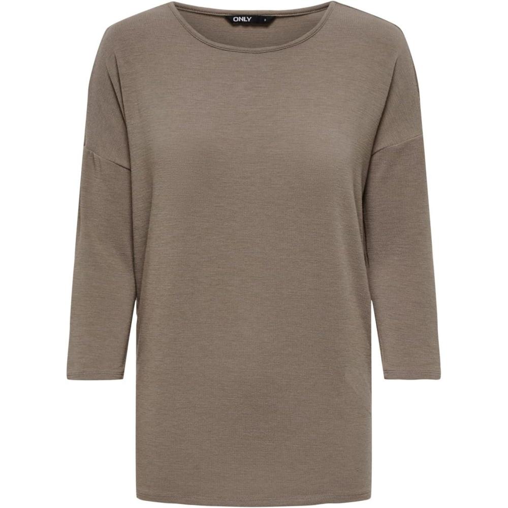 imagePull Fin Femme col Rond Manches 34 tricot Extensible ONLGLAMOURWalnut