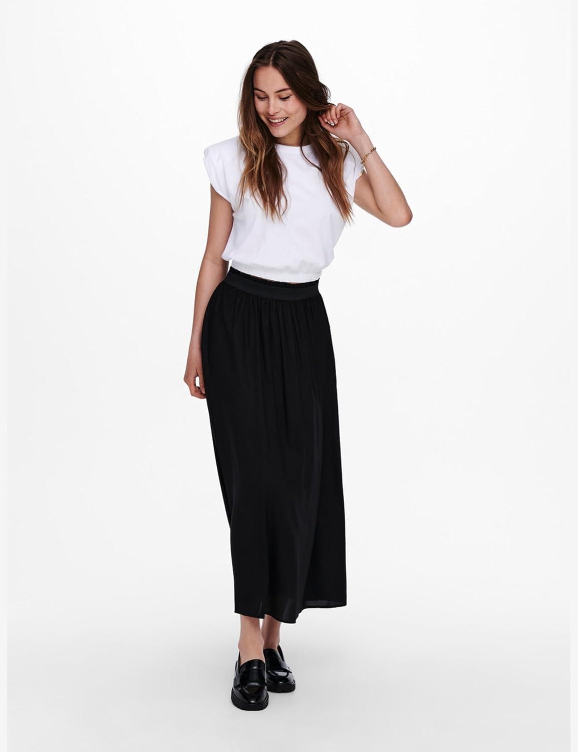 imageONLY Jupe fronce Couleur Unie Jupe LongueBlack 1