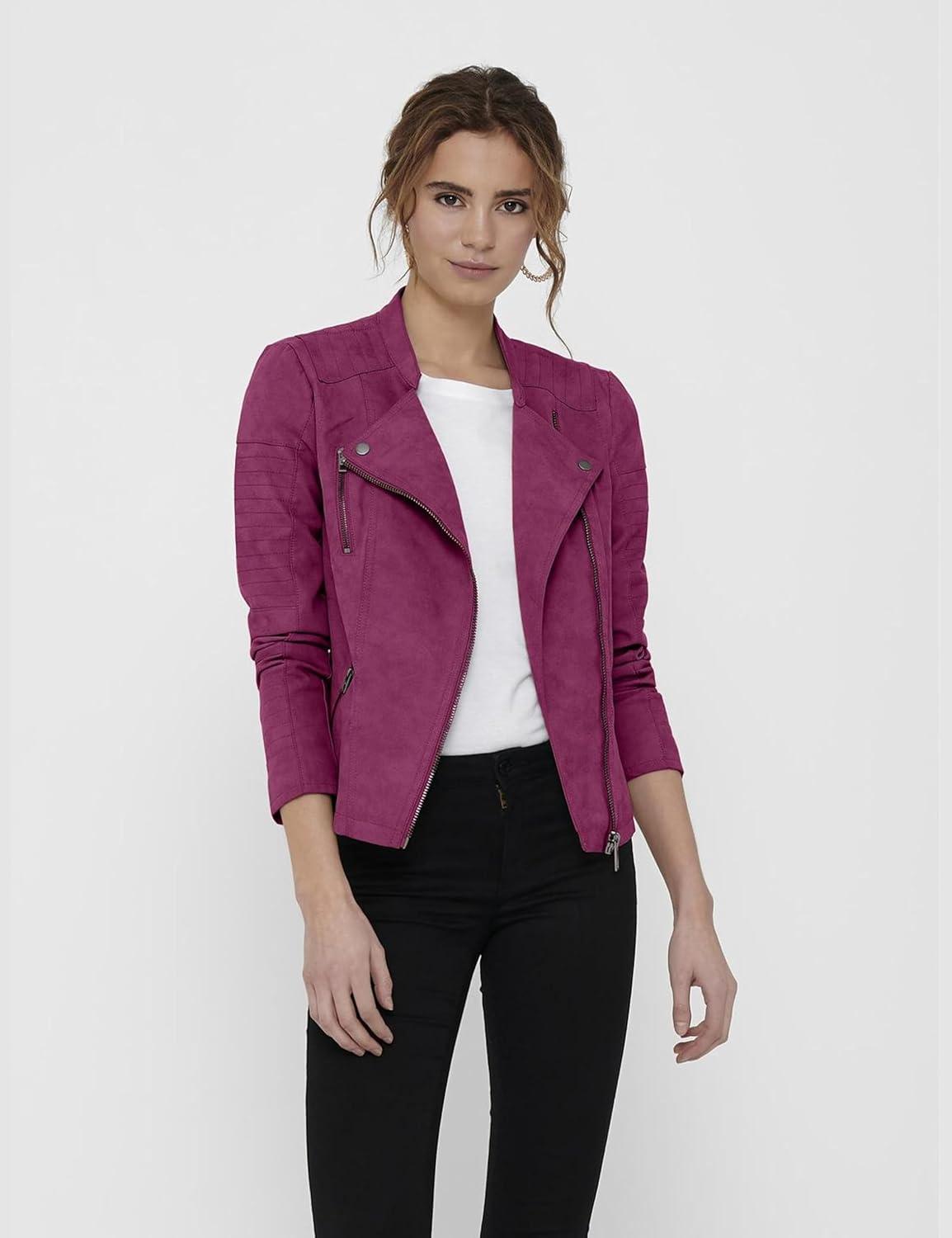 imageONLY Veste de Motard en SimiliCuir Motard Veste SimiliCerise