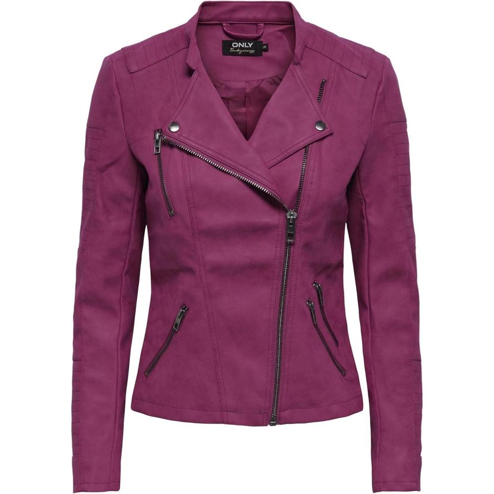imageONLY Veste de Motard en SimiliCuir Motard Veste SimiliCerise