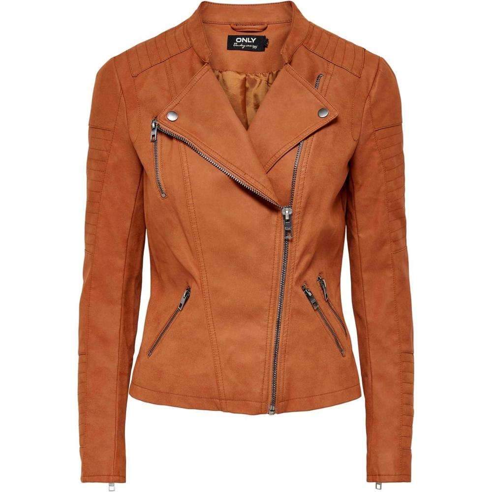 imageONLY Veste de Motard en SimiliCuir Motard Veste SimiliLeather Brown